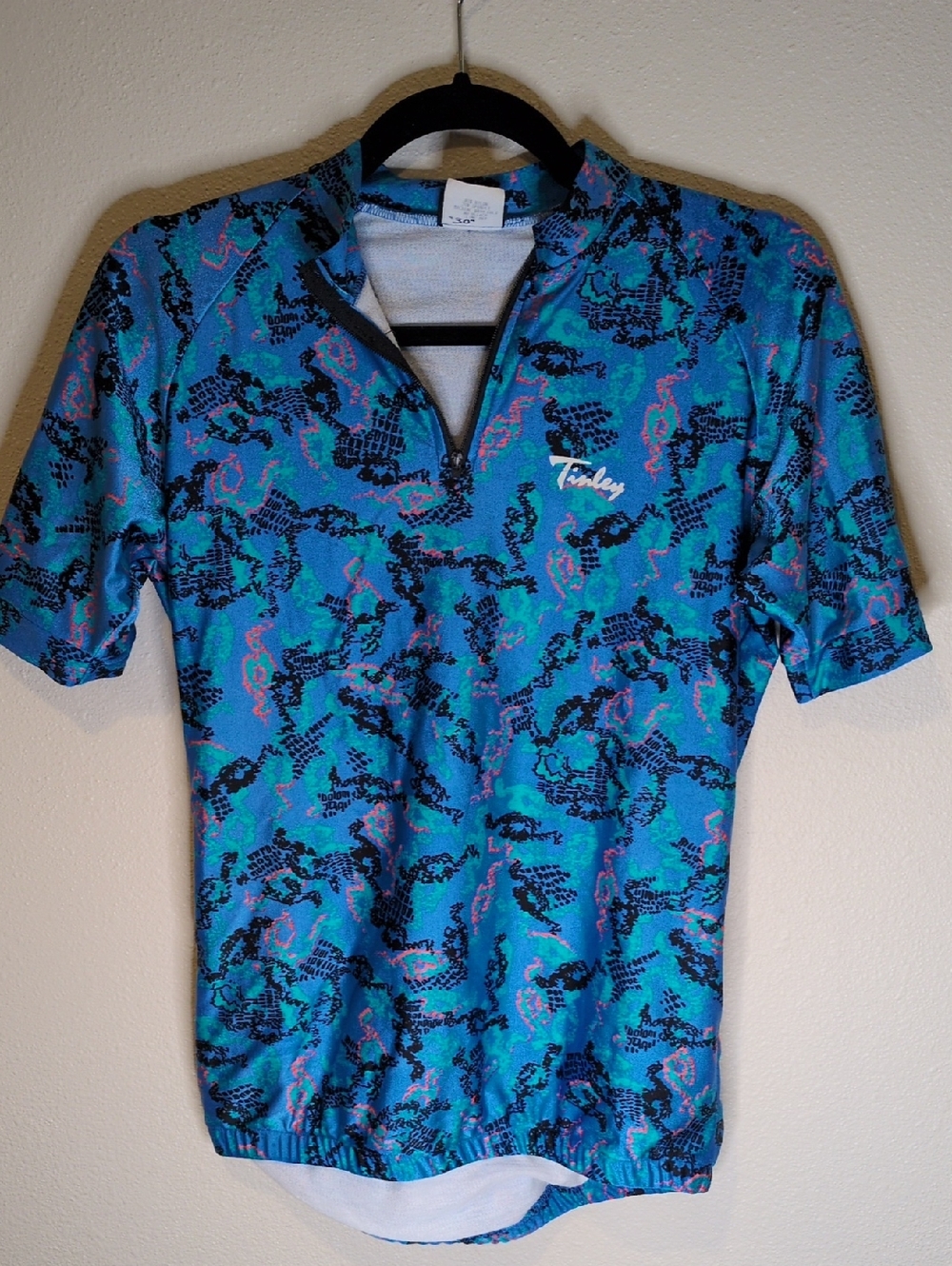 Vintage Blue & Black Patterned Cycling Jersey with Zip Tinley Size Small